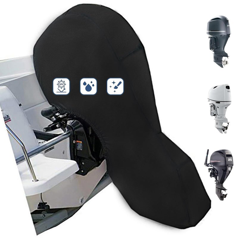 FLYMEI Outboard Motor Cover Fit 100-150 HP Motor, Full Boat Motor Cover Waterproof 600D Heavy Duty Oxford Fabric with PU Coating, Windproof Outboard Engine Hood Covers with Zipper, Universal, Black - Image 1